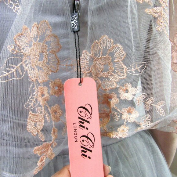 Vintage Chi Chi Prom Dress Size 6 Blue Gray Lolita Embroidery Party British NWT - Picture 4 of 15